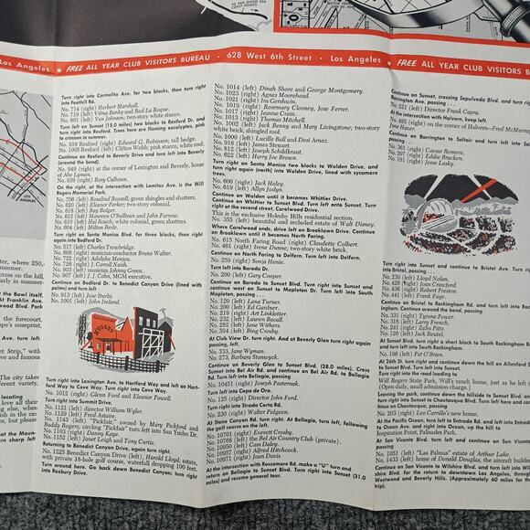 VTG Hollywood Movie Star Homes Sightseeing Map All Year Club California CA 1957 - Picture 4 of 16